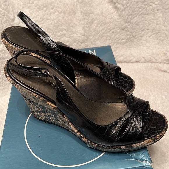 Nine West Freebornr Black Croc Design Wedge Heel - Picture 3 of 8